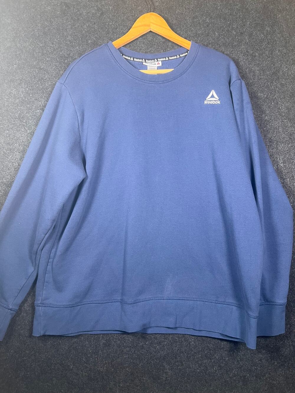 Reebok Blue Logo Fleece Pullover Sweatshirt Crew Neck Long Sleeve Size XL